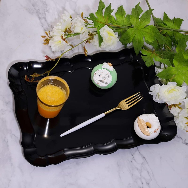 BBG 6 Pack Black Plastic Serving Trays, 15" x 10" Halloween Party Platters and Trays, Rectangle Black Plastic Serving Trays, Dishwasher Safe Reusable Platters Set, Halloween Plastic Trays for Party - Image 4