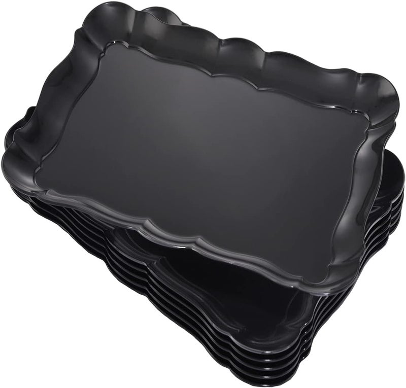 BBG 6 Pack Black Plastic Serving Trays, 15" x 10" Halloween Party Platters and Trays, Rectangle Black Plastic Serving Trays, Dishwasher Safe Reusable Platters Set, Halloween Plastic Trays for Party - Image 1