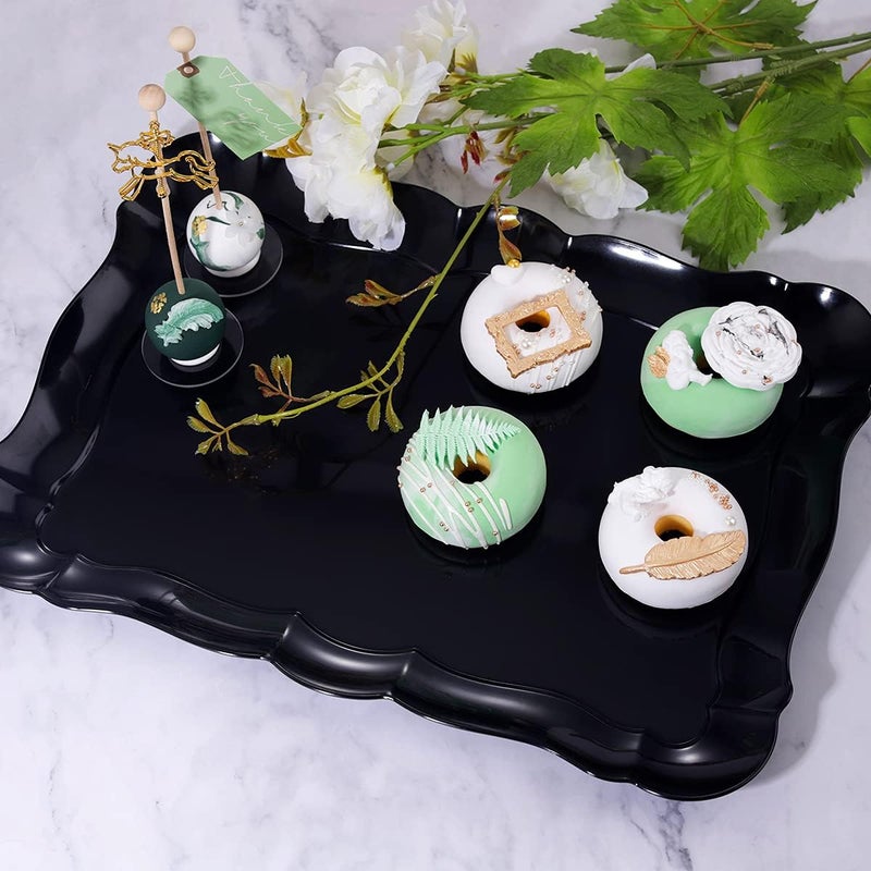 BBG 6 Pack Black Plastic Serving Trays, 15" x 10" Halloween Party Platters and Trays, Rectangle Black Plastic Serving Trays, Dishwasher Safe Reusable Platters Set, Halloween Plastic Trays for Party - Image 2