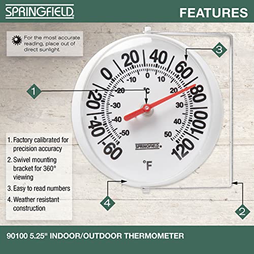 Springfield Big and Bold Thermometer with Mounting Bracket, Indoor Outdoor Thermometer, Easy to Read Numbers for Patio, Pool, and Indoor Areas, 5.25-Inch, White - Image 2