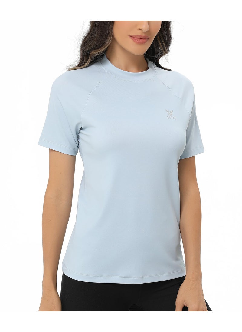 HUGE SPORTS Women's UPF 50+ Short Sleeved Active Swim Shirt Rashguard & Workout Top Light Blue XL  - Image 3