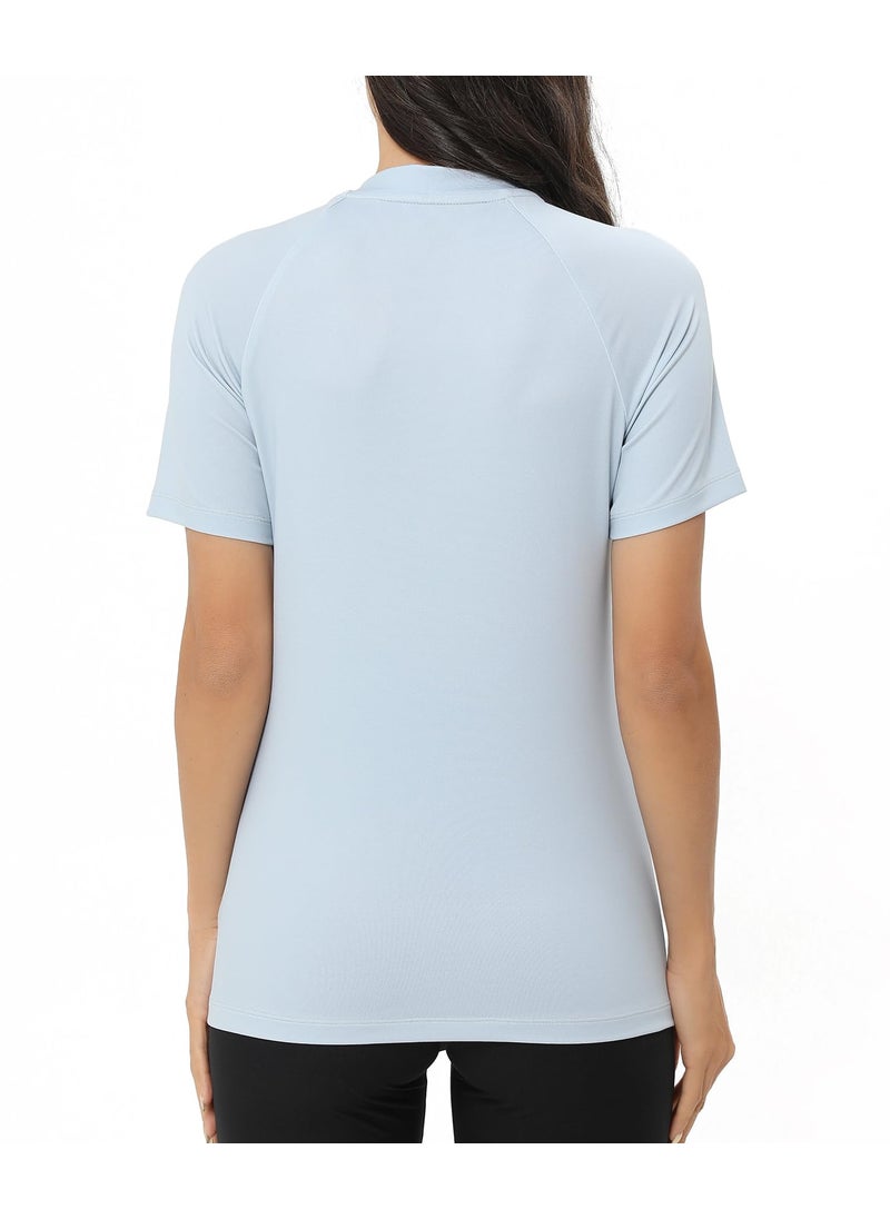 HUGE SPORTS Women's UPF 50+ Short Sleeved Active Swim Shirt Rashguard & Workout Top Light Blue XL  - Image 4