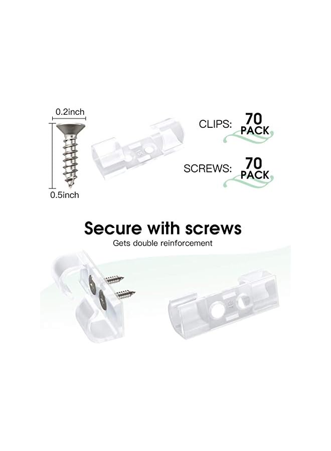 promass Self-Adhesive Cable Tidy Clips with Screws, 70 Pcs Cable Organizer Cord Holder Durable Wire Management Clips for Office and Home,Transparent - Image 3