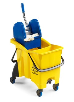 FILMOP Professional Twin-Bucket Mop Trolley | Italian Manufactured | 360-Degree Rotating Swivel Wheels | Suitable For Hospitality Settings, Commercial Use, & Professional Use | 16 x 14 Liters | Yellow 