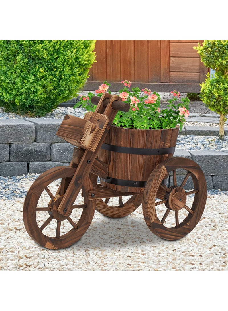 DubaiGallery Decorative Garden Flower Planter Wood Tricycle Pot Stand for Home Patio Outdoor - Image 1