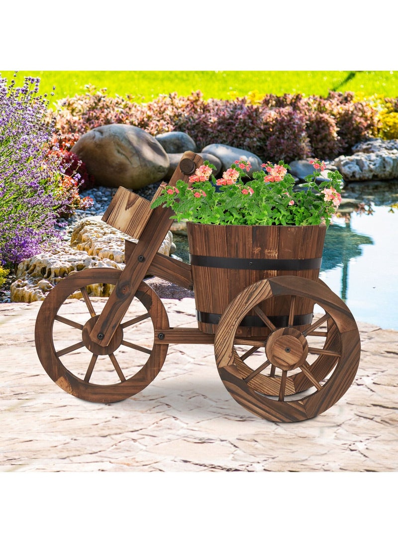 DubaiGallery Decorative Garden Flower Planter Wood Tricycle Pot Stand for Home Patio Outdoor - Image 2
