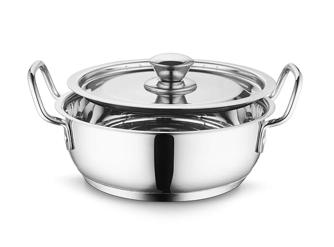 Shritik Shritik Stainless Steel Kadhai with Glass Lid 19 Litre 22cm Extra Thick SAS Heavy Bottom Kadai for Cooking Induction and Gas Base 2 Year Warranty - Image 1