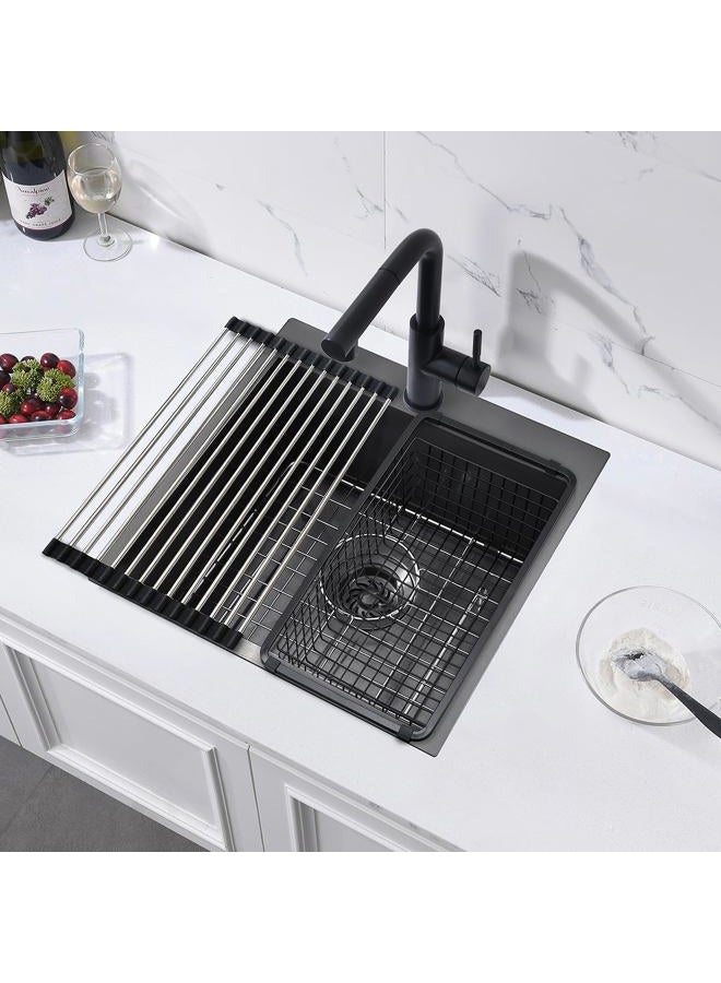 ZDHHT Matte Black Stainless Steel Drop In Single Bowl Kitchen Bar Sink, 18 Gauge 18 x 18 x 10 Inches Topmount Nano Matte Black 304 Stainless Steel Small Kitchen Sink Our Door Sink Laundry Sink - Image 2