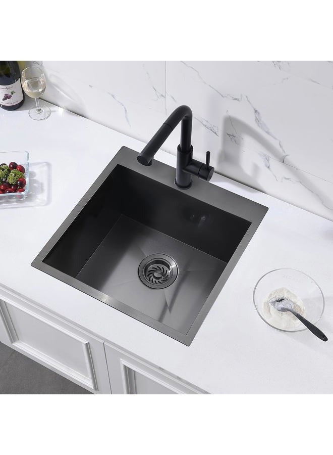 ZDHHT Matte Black Stainless Steel Drop In Single Bowl Kitchen Bar Sink, 18 Gauge 18 x 18 x 10 Inches Topmount Nano Matte Black 304 Stainless Steel Small Kitchen Sink Our Door Sink Laundry Sink - Image 3
