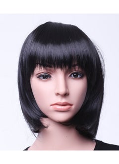 SWACC SWACC 11” Women Short Straight Synthetic Bob Wig Candy color Cosplay Wig Anime Costume hairpiece for Party with Wig Cap (Black-11)  - Image 1