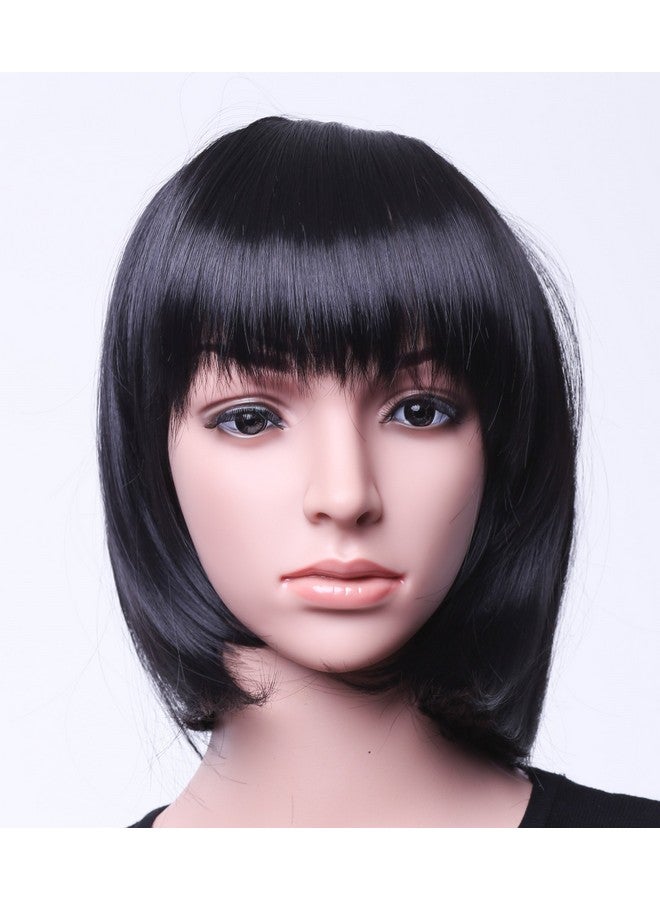 SWACC 11” Women Short Straight Synthetic Bob Wig Candy color Cosplay Wig Anime Costume hairpiece for Party with Wig Cap (Black-11) - Image 1