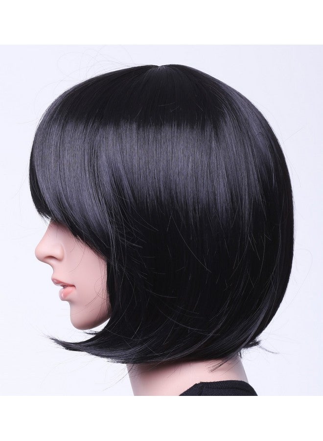 SWACC 11” Women Short Straight Synthetic Bob Wig Candy color Cosplay Wig Anime Costume hairpiece for Party with Wig Cap (Black-11) - Image 2