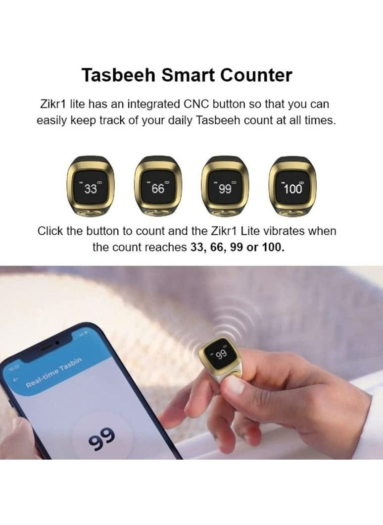 iQIBLA Smart Tasbih Zikr lite Ring, Muslim Prayer, Prayer timing reminder, OLED display Tasbih Counter, Smart Ring, Waterproof- White 22mm  - Image 4
