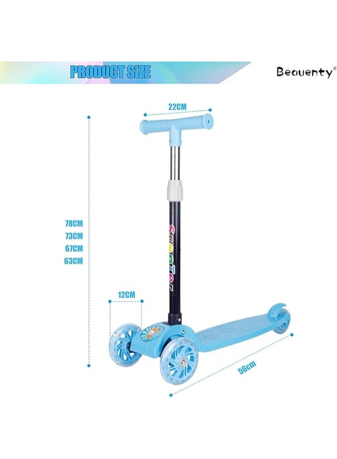 Beauenty Scooter For Kids,Adjustable&Folding 3 Wheel Scooter,LED Light Up Wheels,for 2-8 Years Old (Blue - Image 2