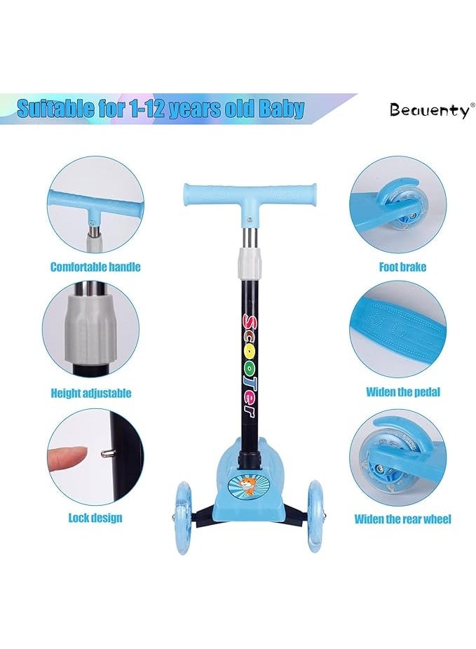 Beauenty Scooter For Kids,Adjustable&Folding 3 Wheel Scooter,LED Light Up Wheels,for 2-8 Years Old (Blue - Image 4
