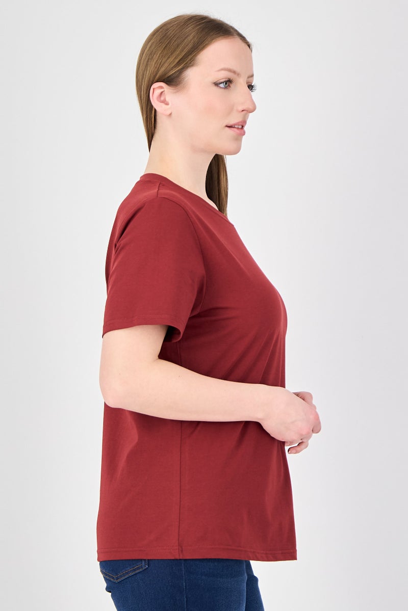 Fudo Comforts By Fudo Women Crew Neck Plain Short Sleeve T-Shirt, Maroon - Image 2