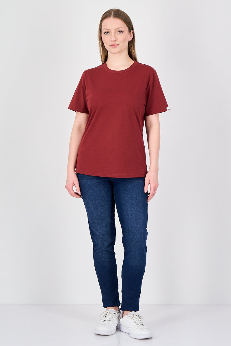 Fudo Comforts By Fudo Women Crew Neck Plain Short Sleeve T-Shirt, Maroon - Image 3