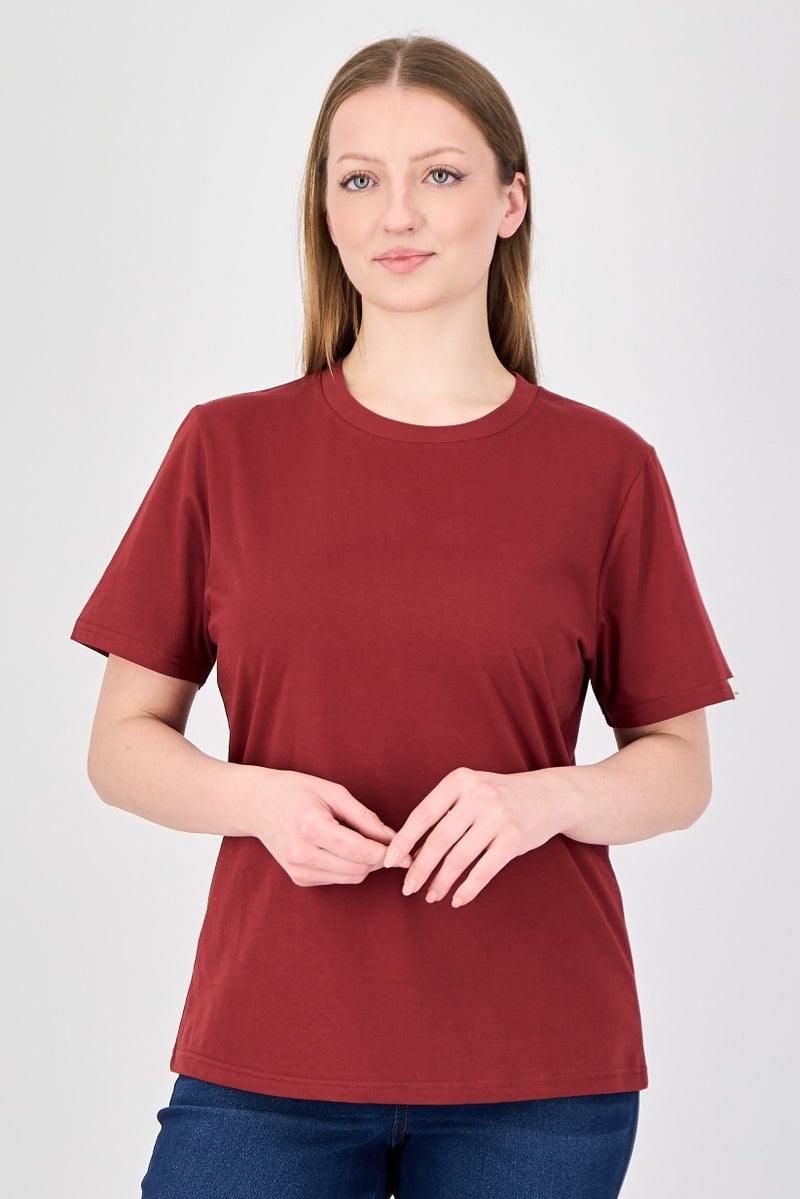 Fudo Comforts By Fudo Women Crew Neck Plain Short Sleeve T-Shirt, Maroon - Image 1