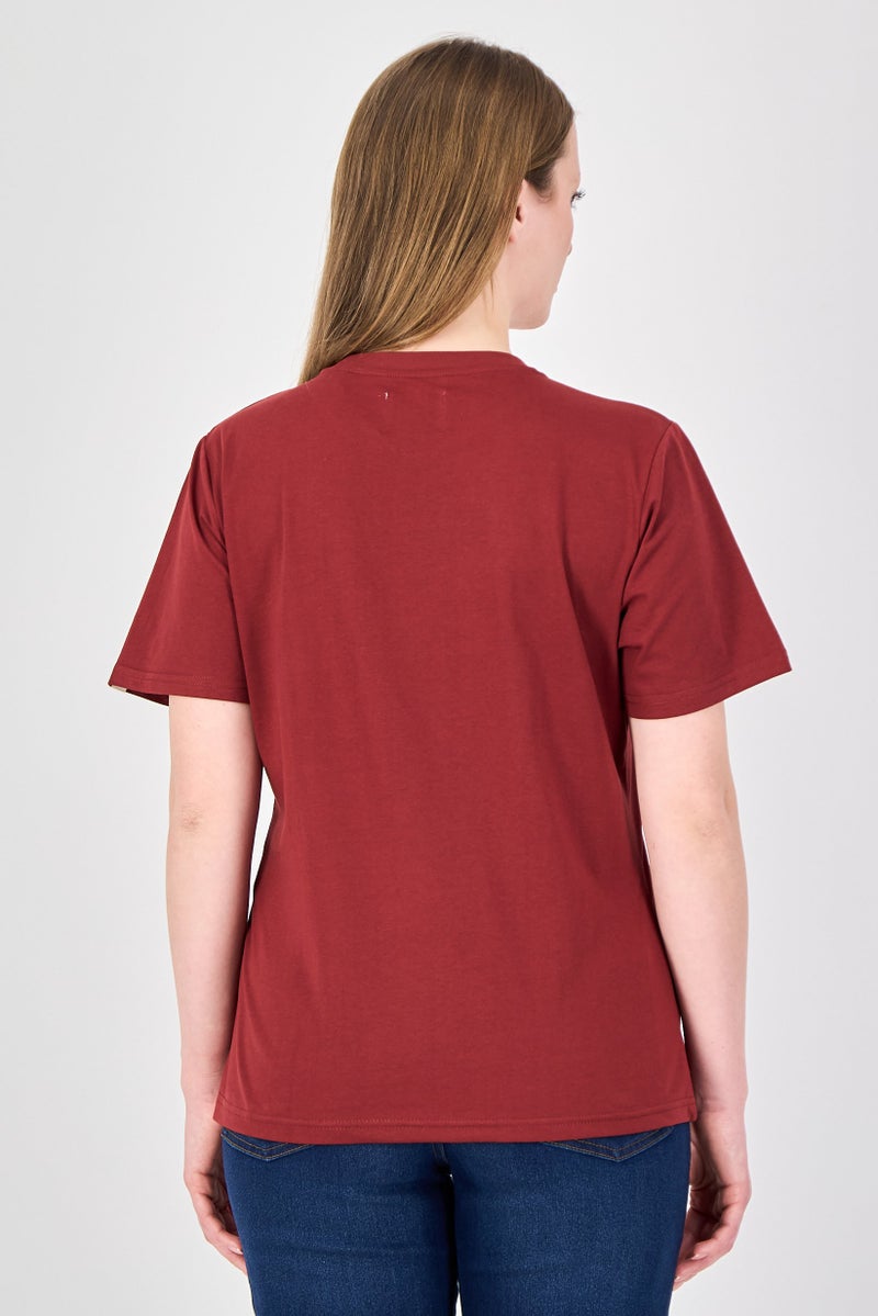 Fudo Comforts By Fudo Women Crew Neck Plain Short Sleeve T-Shirt, Maroon - Image 4
