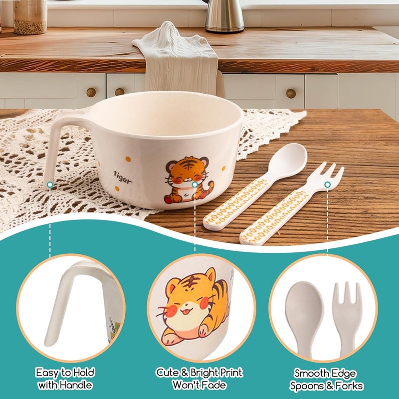 shopwithgreen مجموعة أطباق الأطفال من شوب ويذ غرين من الخيزران 4 أطباق صغيرة قابلة لإعادة الاستخدام للأطفال الرضع والأطفال الصغار أدوات المائدة الحبوب الوجبات الخفيفة الحساء الأرز مع 4 ملاعق وشوك آمنة في غسالة الصحون أطباق طعام الأطفال من الخيزران خالية من BPA 145 أونصة - Image 2