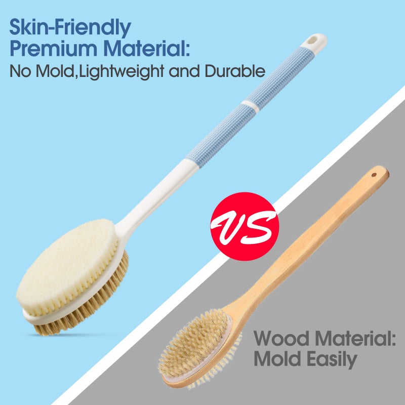 Wonsagain Back Scrubber Anti Slip Long Handle for Shower, Dual-Sided Back Brush with Stiff and Soft Bristles,Body Exfoliator for Bath or Dry Brush. - Image 4