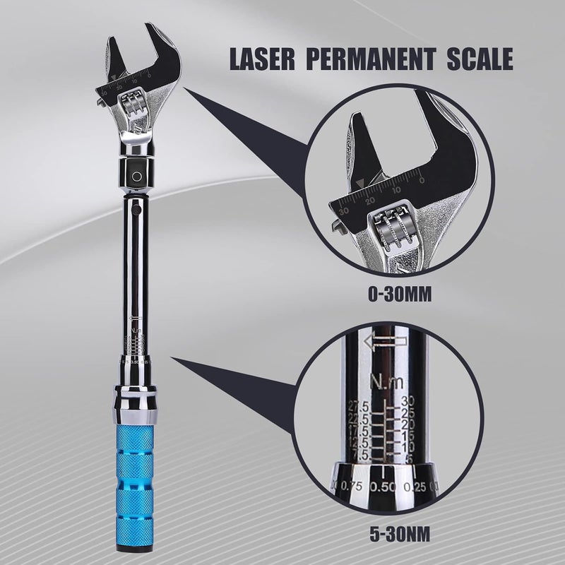 COTOUXKER Adjustable Torque Wrench, 5 to 30 Nm 30mm Open End Torque Wrench with Click and Changeable Head for Hvac Mini Split and Refrigeration System - Image 2