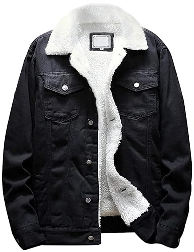 Springrain Men's Sherpa Fleece Lined Denim Jacket Warm Winter Trucker Jacket Cowboy Jean Jacket(ClassicBlack-L) - Image 4