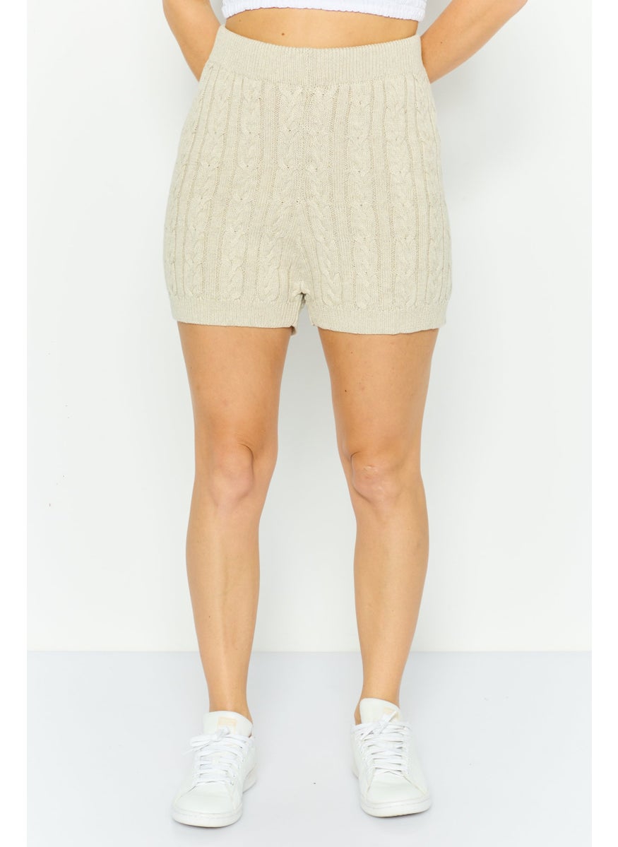 Aeropostale Women Regular Fit Knitted Shorts, Beige  - Image 1
