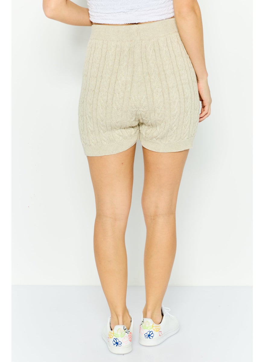 Aeropostale Women Regular Fit Knitted Shorts, Beige  - Image 2
