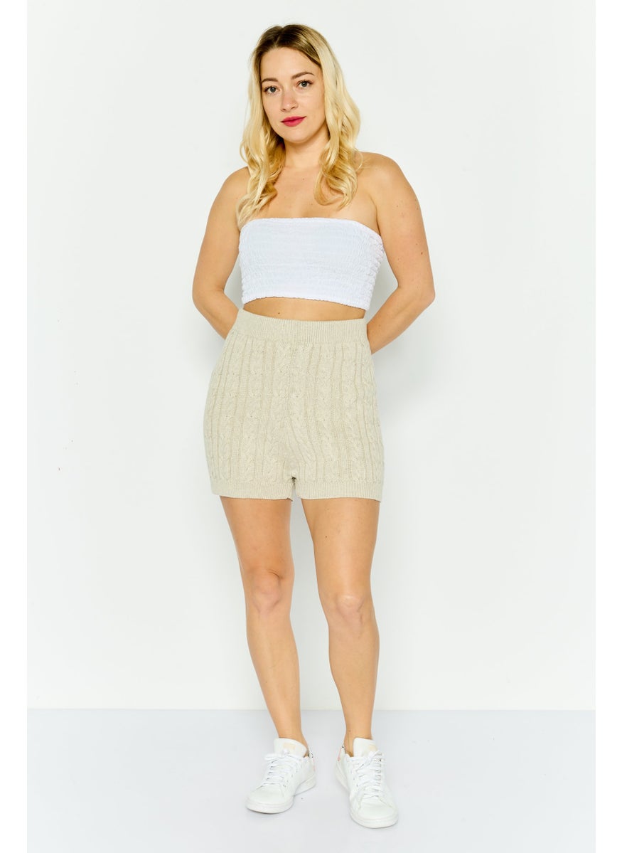 Aeropostale Women Regular Fit Knitted Shorts, Beige  - Image 3