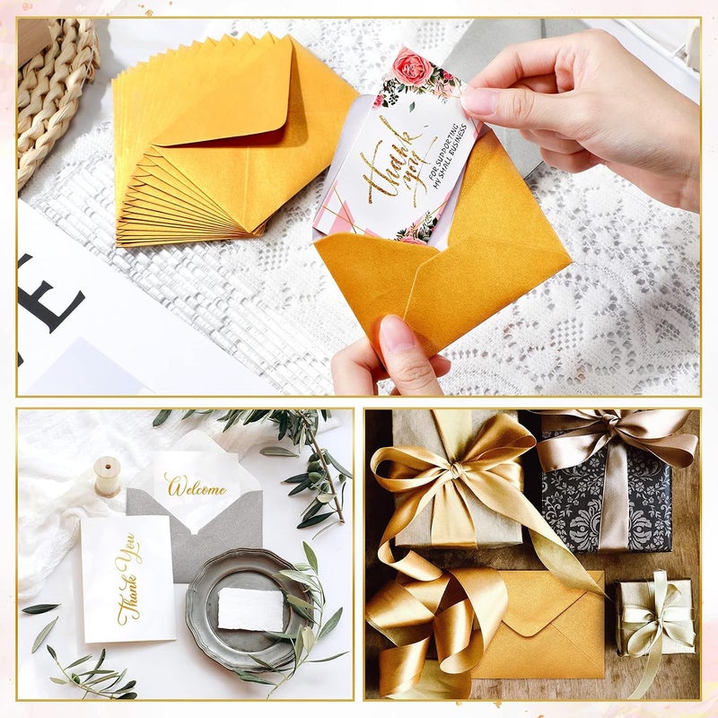 Yahenda 200 Count Gold and Silver Mini Gift Card Envelopes Bulk Wedding Pocket Small Business Paper Envelopes Gift Card Sleeves Greeting Tiny Pocket 4 x 2.7 Inch for Graduation Engagement Birthdays - Image 2