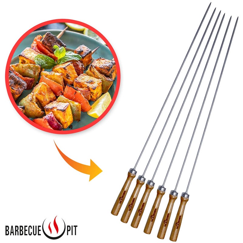 BARBECUE PIT ® 4mm Round S.S. 304 Food Grade Skewer - 18" inches Long with Wooden Handle - Pack of 6pcs - Image 3