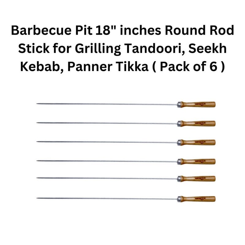 BARBECUE PIT ® 4mm Round S.S. 304 Food Grade Skewer - 18" inches Long with Wooden Handle - Pack of 6pcs - Image 5