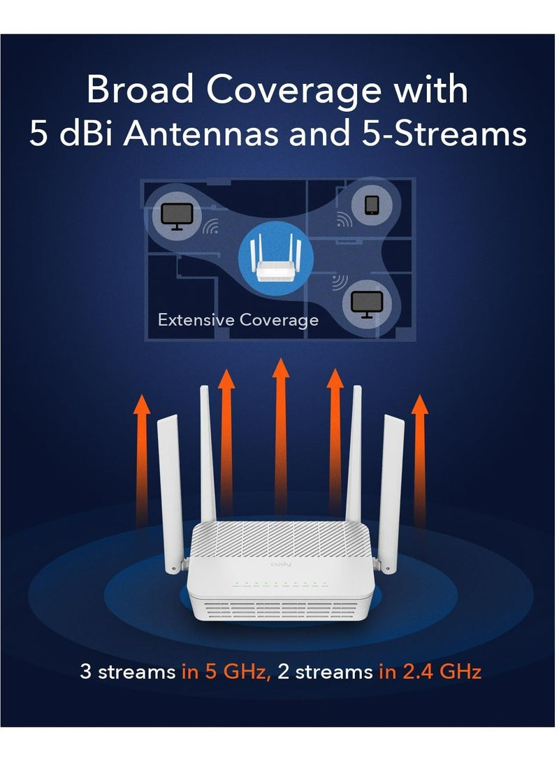 cudy - Cudy WR3000S AX3000 Dual Band WiFi 6 Mesh Router, 5 Gigabit Ethernet RJ45 Ports, 4 Antennas, MU-MIMO, OpenVPN, Wireguard, Zerotier, Ipsec VPN, Cloud APP - Image 1