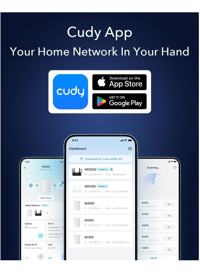 cudy - Cudy WR3000S AX3000 Dual Band WiFi 6 Mesh Router, 5 Gigabit Ethernet RJ45 Ports, 4 Antennas, MU-MIMO, OpenVPN, Wireguard, Zerotier, Ipsec VPN, Cloud APP - Image 1