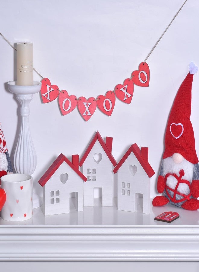 GHOSTMAGIC Valentine's Day Decorations - 3PCs Rustic Wooden House Block Signs, Wood House Cutouts for Holiday Decorations, Valentines Tiered Tray Centerpiece, Christmas Village, Farmhouse Tabletop Decor (white) - Image 3