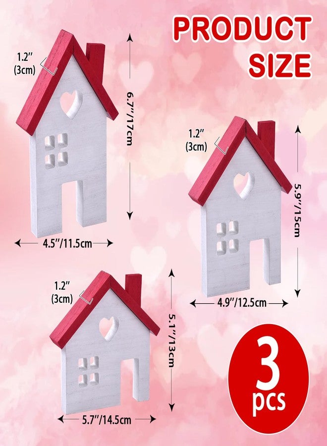 GHOSTMAGIC Valentine's Day Decorations - 3PCs Rustic Wooden House Block Signs, Wood House Cutouts for Holiday Decorations, Valentines Tiered Tray Centerpiece, Christmas Village, Farmhouse Tabletop Decor (white) - Image 5