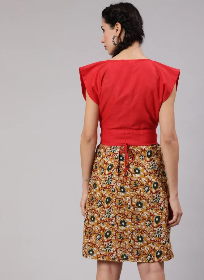 Aks  Red Floral Printed A-Line Dress For Women for Women | Best Price UAE