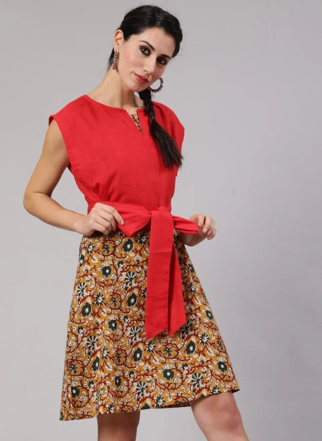 أيه كيه إس Red Floral Printed A-Line Dress For Women