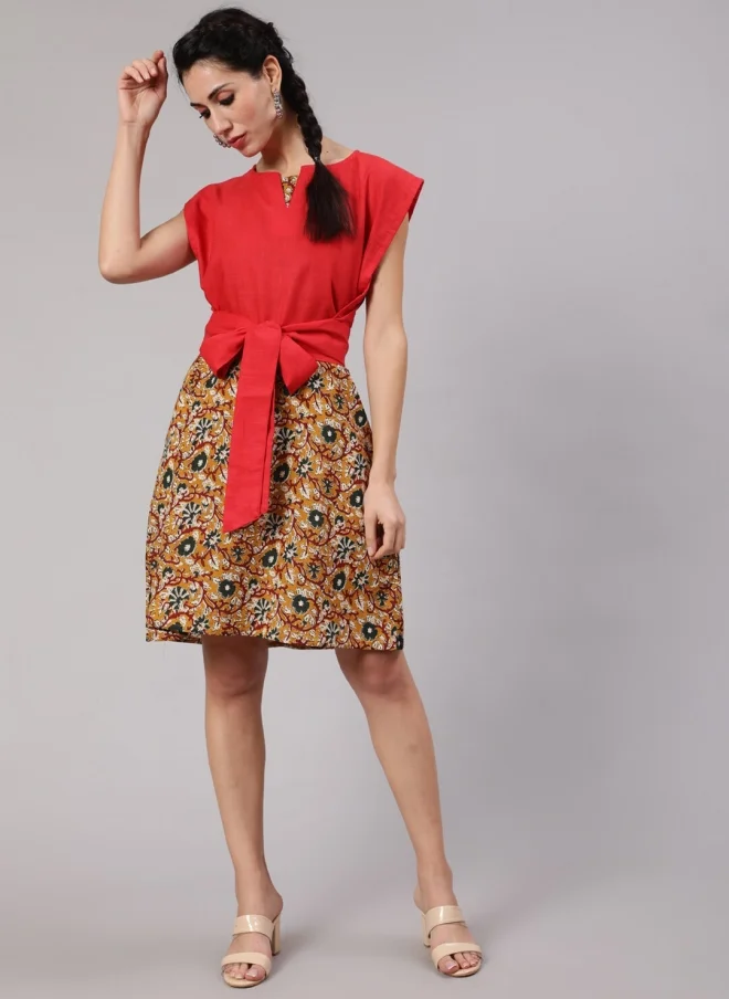 Aks  Red Floral Printed A-Line Dress For Women for Women | Best Price UAE