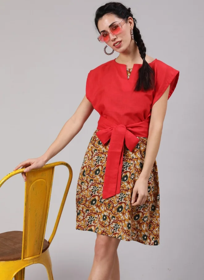 Aks  Red Floral Printed A-Line Dress For Women for Women | Best Price UAE