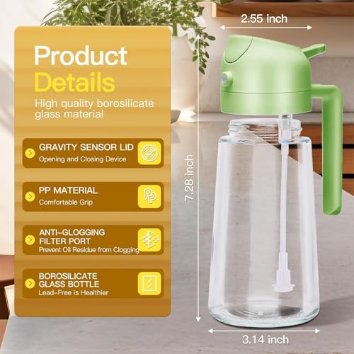 FLYNGO 2 in 1 Oil Dispenser 500 ml, Oil Spray Bottle for Cooking, Sprayer for Air Fryer, Olive Oil, Salad, Barbecue, Vinegar Sprayer (Light Green) - Image 2