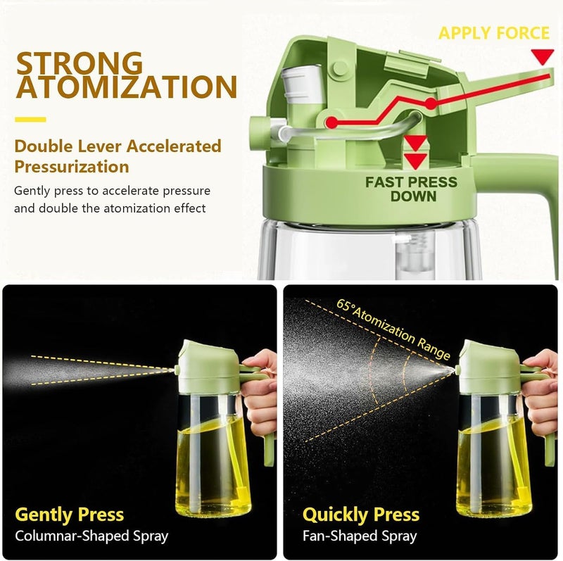 FLYNGO 2 in 1 Oil Dispenser 500 ml, Oil Spray Bottle for Cooking, Sprayer for Air Fryer, Olive Oil, Salad, Barbecue, Vinegar Sprayer (Light Green) - Image 3