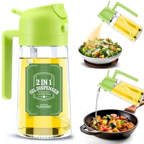 FLYNGO 2 in 1 Oil Dispenser 500 ml, Oil Spray Bottle for Cooking, Sprayer for Air Fryer, Olive Oil, Salad, Barbecue, Vinegar Sprayer (Light Green) - Image 1