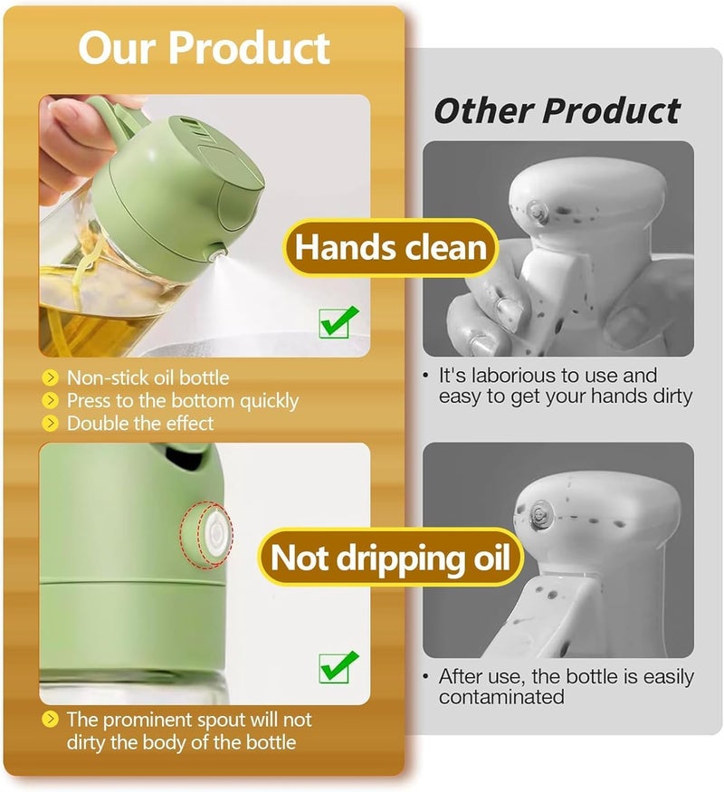 FLYNGO 2 in 1 Oil Dispenser 500 ml, Oil Spray Bottle for Cooking, Sprayer for Air Fryer, Olive Oil, Salad, Barbecue, Vinegar Sprayer (Light Green) - Image 5