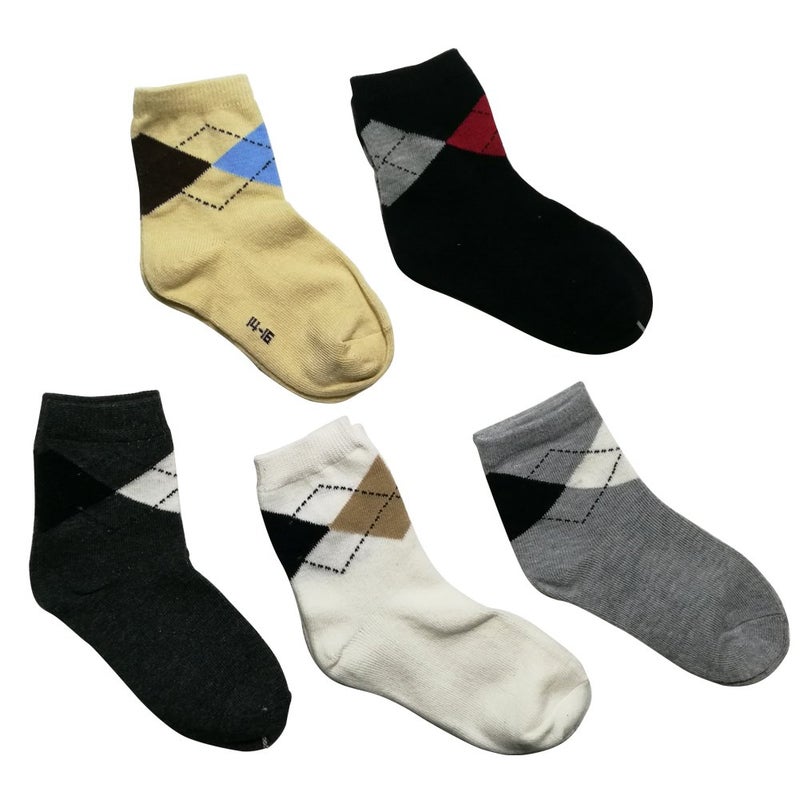 CSXD Little Kids Ankle Socks Girl Boys Cotton Cartoon Crew Socks Toddler Stockings Pack of 5, Argyle plaid Patterned, 3-5 Years Old - Image 1