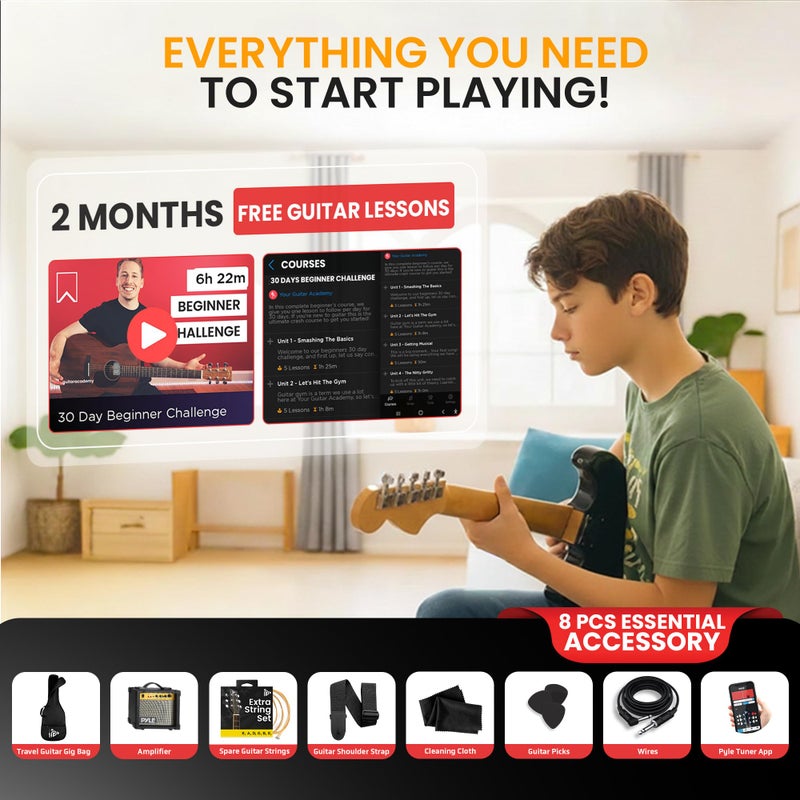 Pyle Electric Guitar Kit with Amp for Beginners Full Size 39â€ Instrument Package with Humbucker Pickups and Rock Amplifier Starter Set Bundle for Kids All Ages, Youth and Adults - Image 2