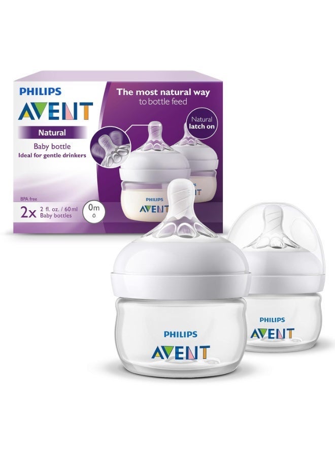 Avent Natural Baby Bottle, Clear, 0M, 60 ml, 2 Pack - Image 2
