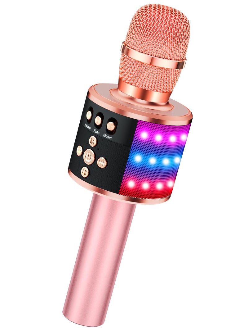 BONAOK Karaoke Microphone for Kids & Adults - Bluetooth Microphones Singing Mic with Disco Lights, Echo Effect, Built-in Speaker Portable Karaoke Player for Party Travel Gifts Q78(Rose Gold) - Image 1