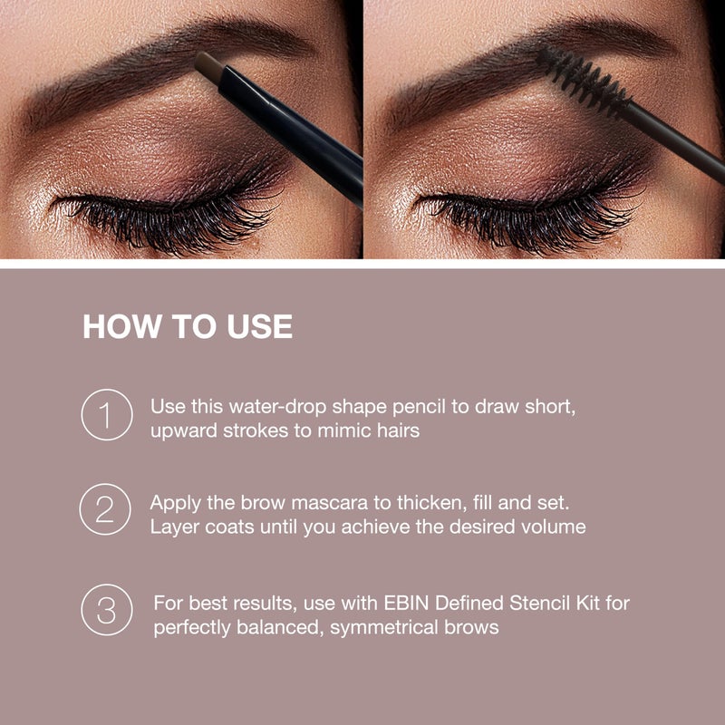 EBIN NEW YORK Secret of Pharaoh Dual Eyebrow Pencil & Mascara Natural Black | 2-in-1 Brow Pencil & Gel | Water-Resistant, Long-Lasting, Natural Finish | Vegan & Cruelty-Free - Image 3